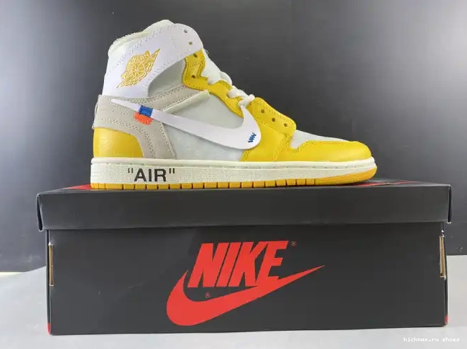 Cheap Kickmax AQ0818-149 Off-White Air 1 Powder NRG x Yellow-Cone White Dark Jordan 0220